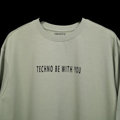 Raver T-Shirt: Light Green, Oversized, Close Front, Bio-Washed Cotton Printed by Techno Be With You