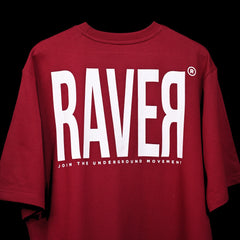 Raver T-Shirt: Dark Red, Oversized, Close Back Side, Bio-Washed Cotton Printed by Techno Be With You
