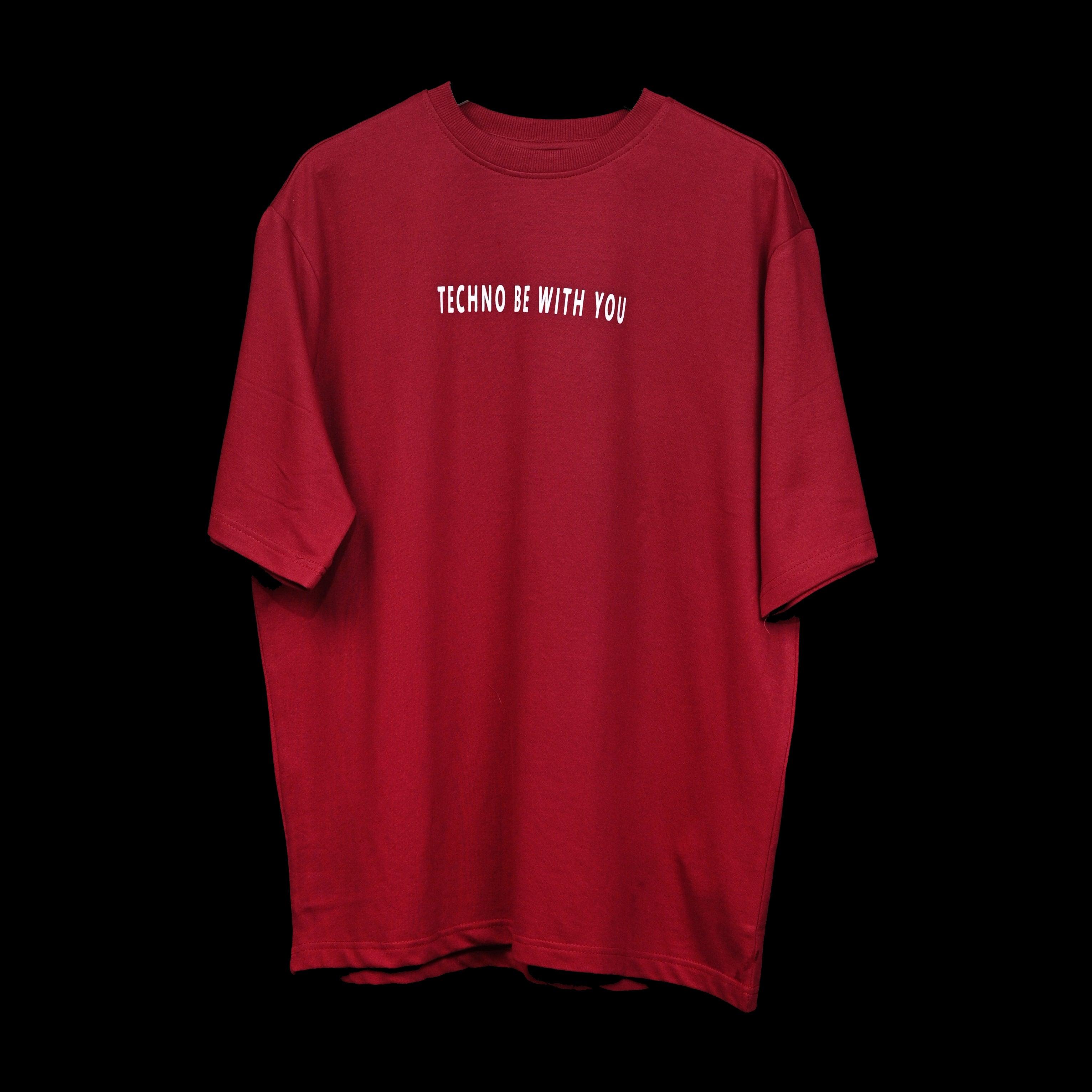 Raver T-Shirt: Dark Red, Oversized, Front side, Bio-Washed Cotton Printed by Techno Be With You