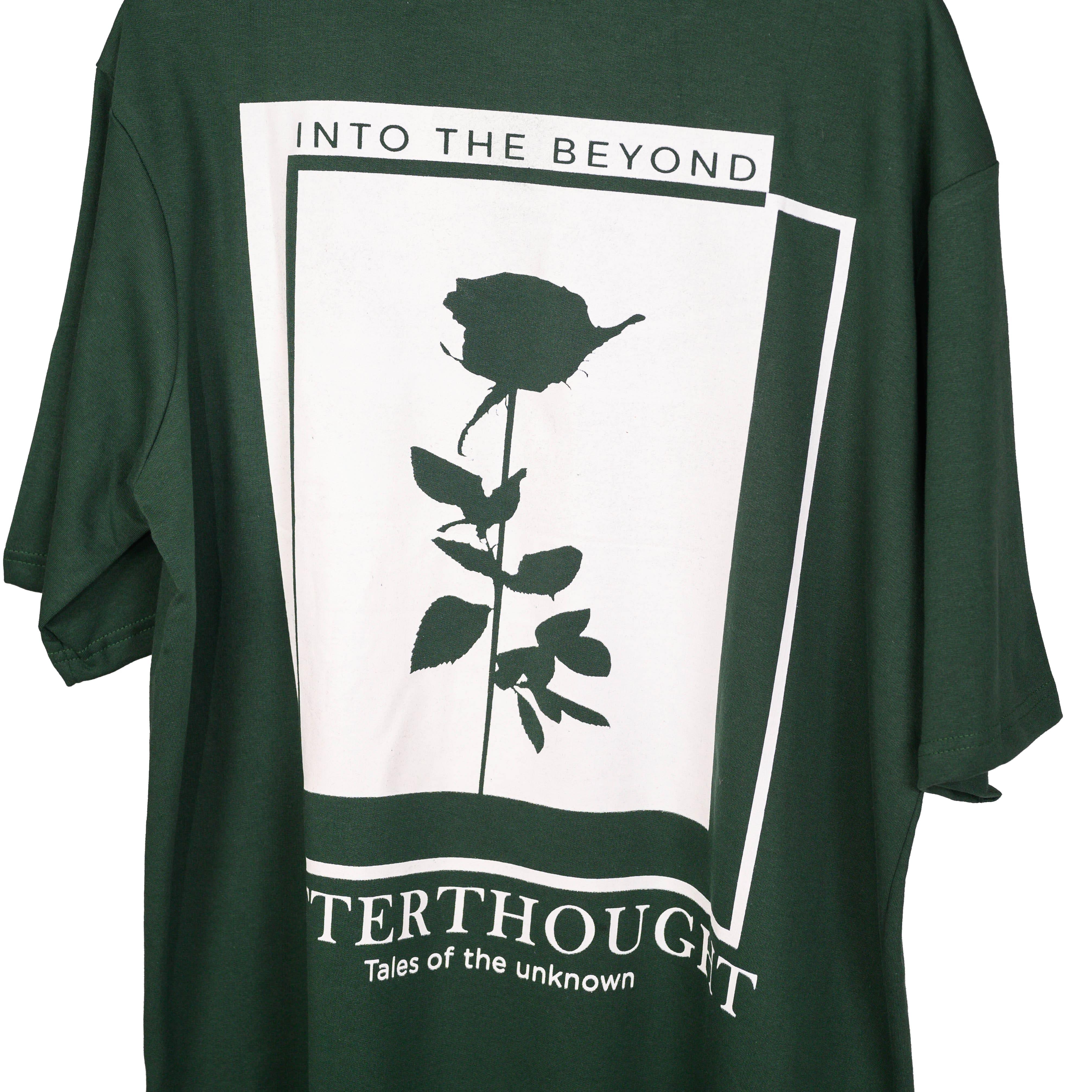 Afterthought Oversized T-Shirt: Olive, Oversized, Close Back Side, Bio-Washed Cotton Printed by Techno Be With You