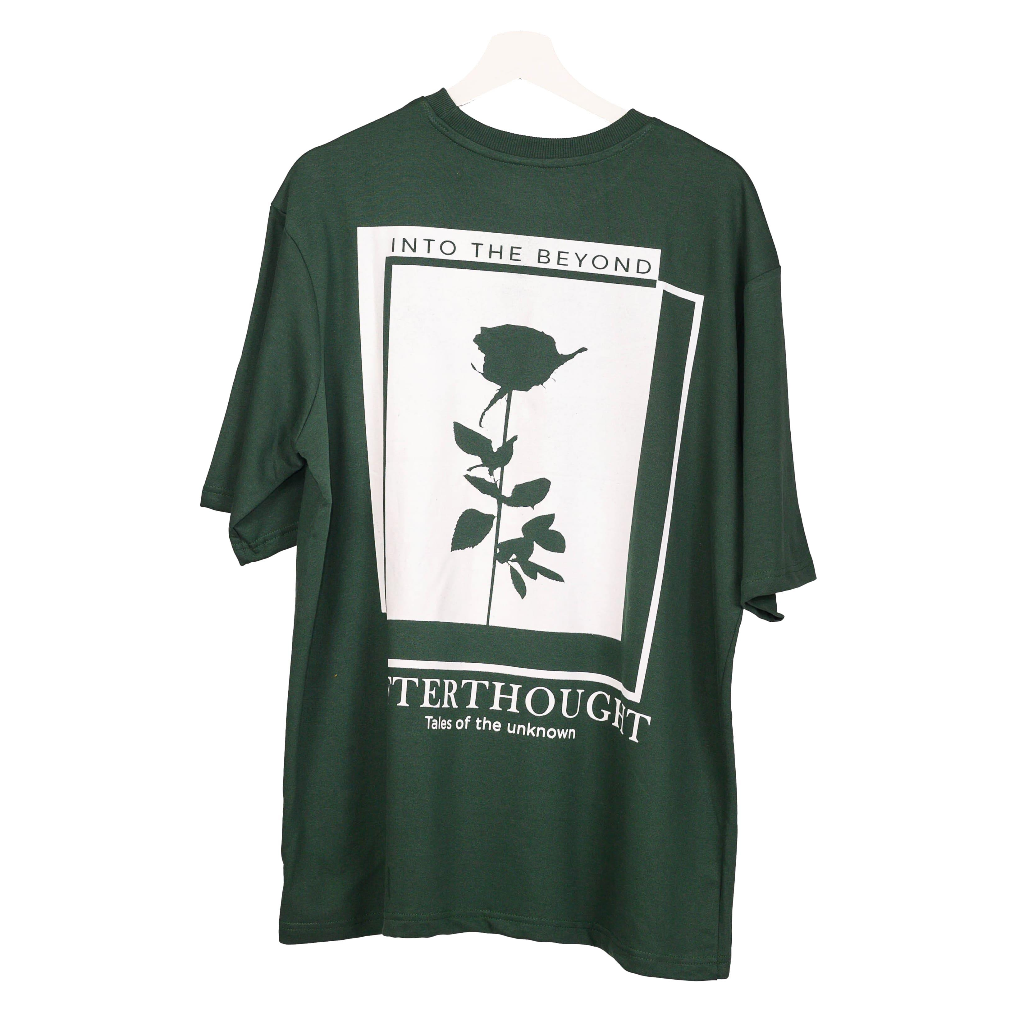 Afterthought Oversized T-Shirt: Olive, Oversized, Back Side, Bio-Washed Cotton Printed by Techno Be With You