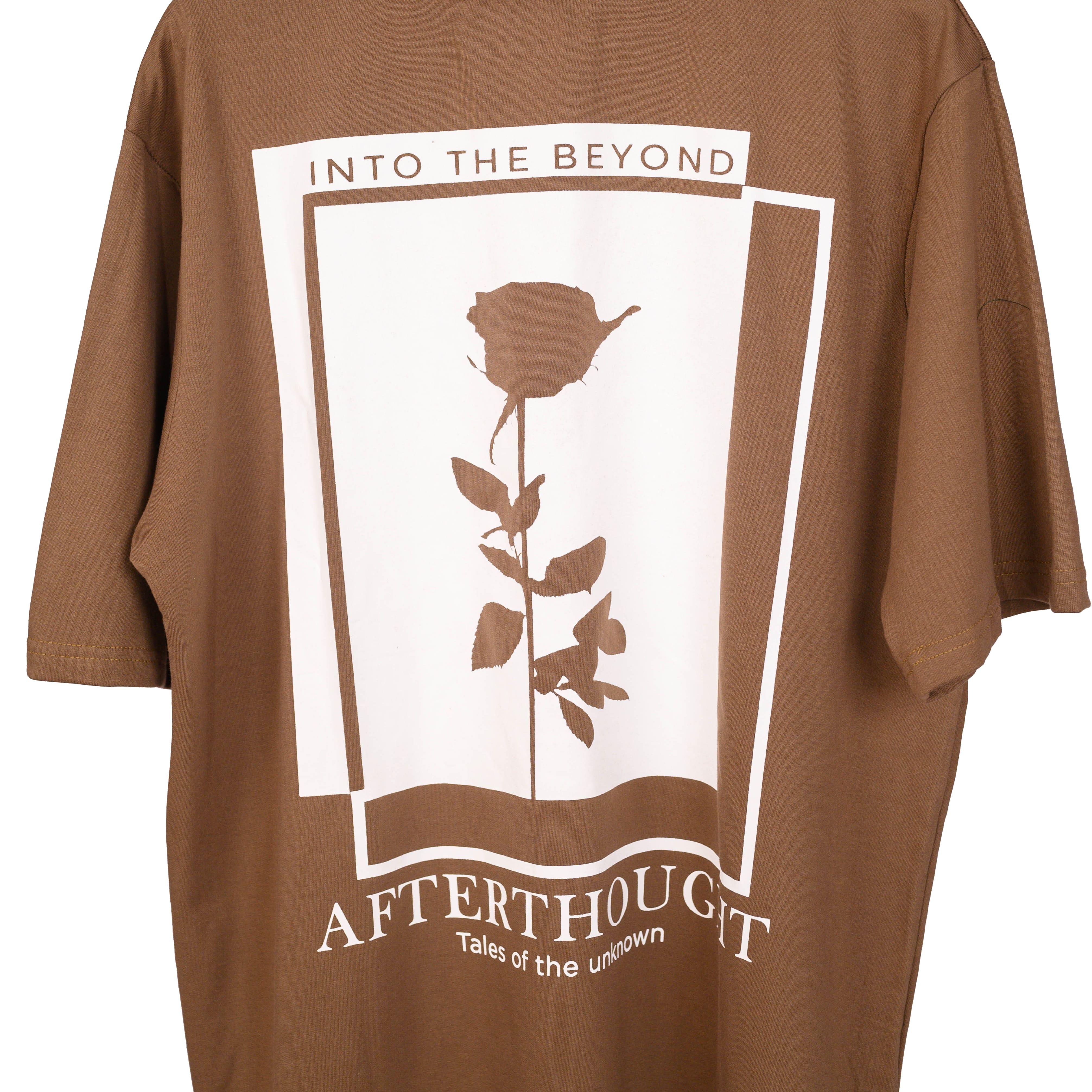 Afterthought Oversized T-Shirt: Brown, Oversized, Close Back Side, Bio-Washed Cotton Printed by Techno Be With You