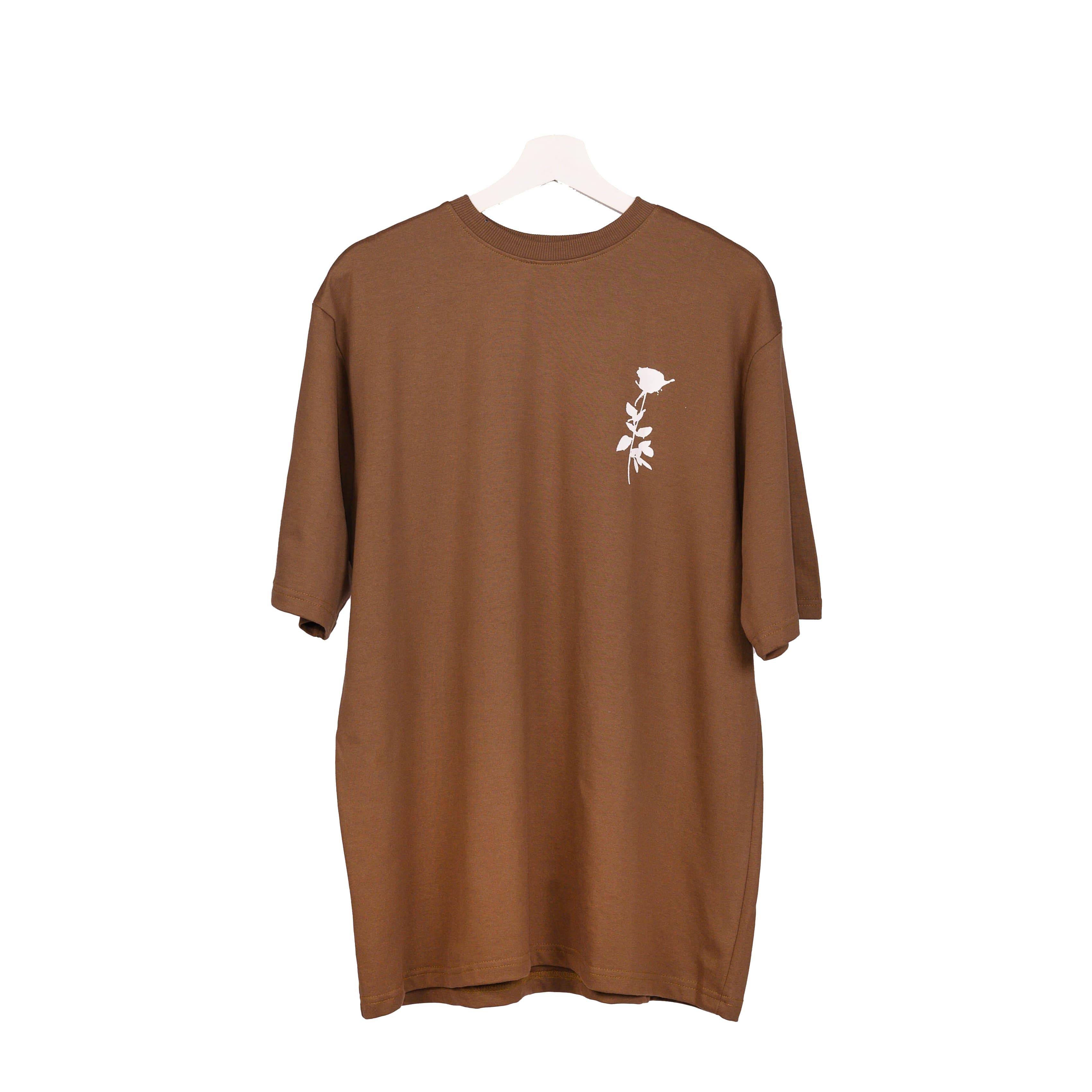 Afterthought Oversized T-Shirt: Brown, Oversized, Front Pose, Bio-Washed Cotton Printed by Techno Be With You