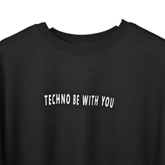 Raver T-Shirt: Black, Oversized, Close Front, Bio-Washed Cotton Printed by Techno Be With You