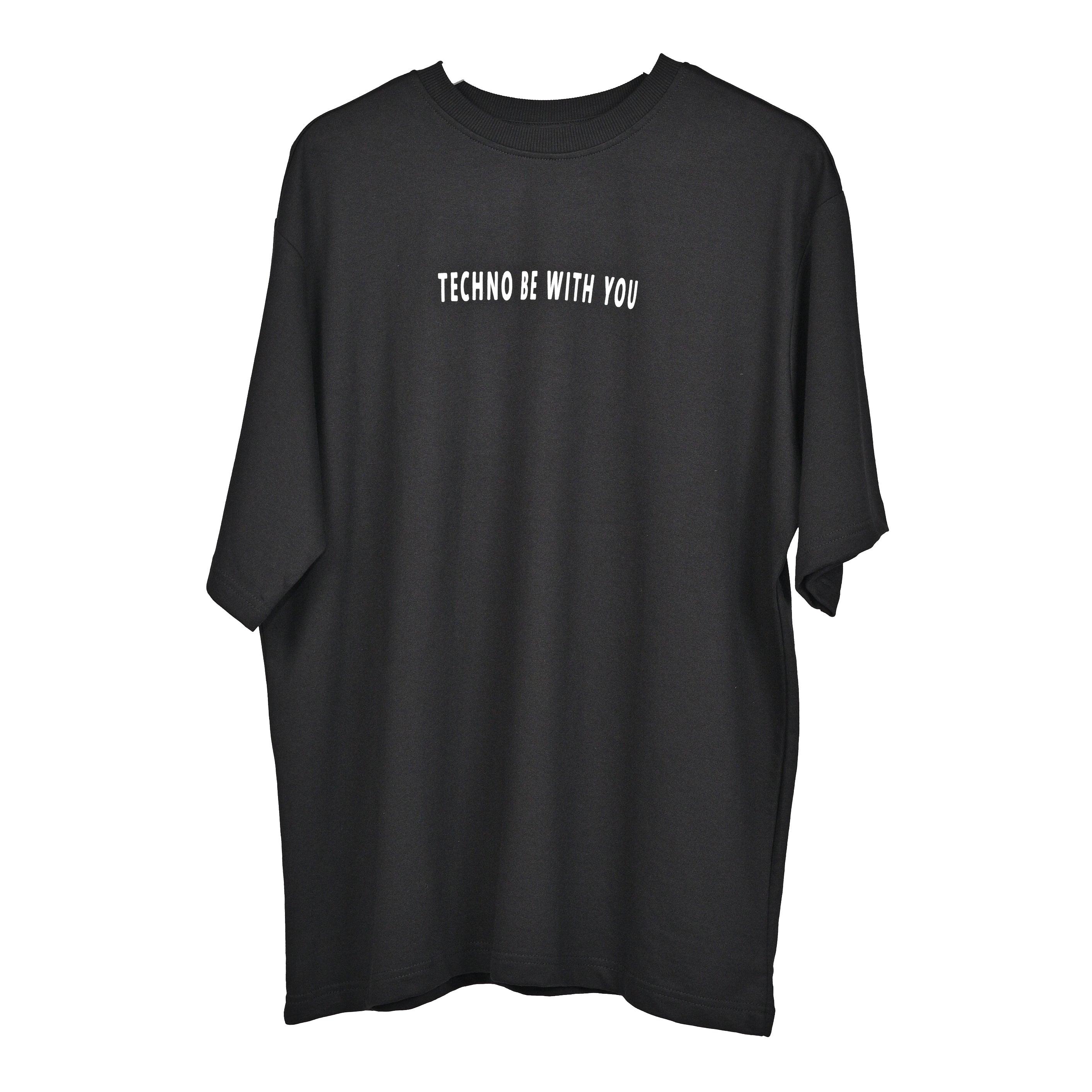 Raver T-Shirt: Black, Oversized, Front side, Bio-Washed Cotton Printed by Techno Be With You
