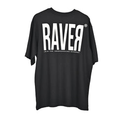 Raver T-Shirt: Black, Oversized, Back Side, Bio-Washed Cotton Printed by Techno Be With You