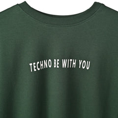 Raver T-Shirt: Dark Green, Oversized, Close Front, Bio-Washed Cotton Printed by Techno Be With You