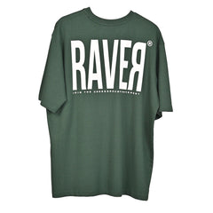 Raver T-Shirt: Dark Green, Oversized, Back Side, Bio-Washed Cotton Printed by Techno Be With You