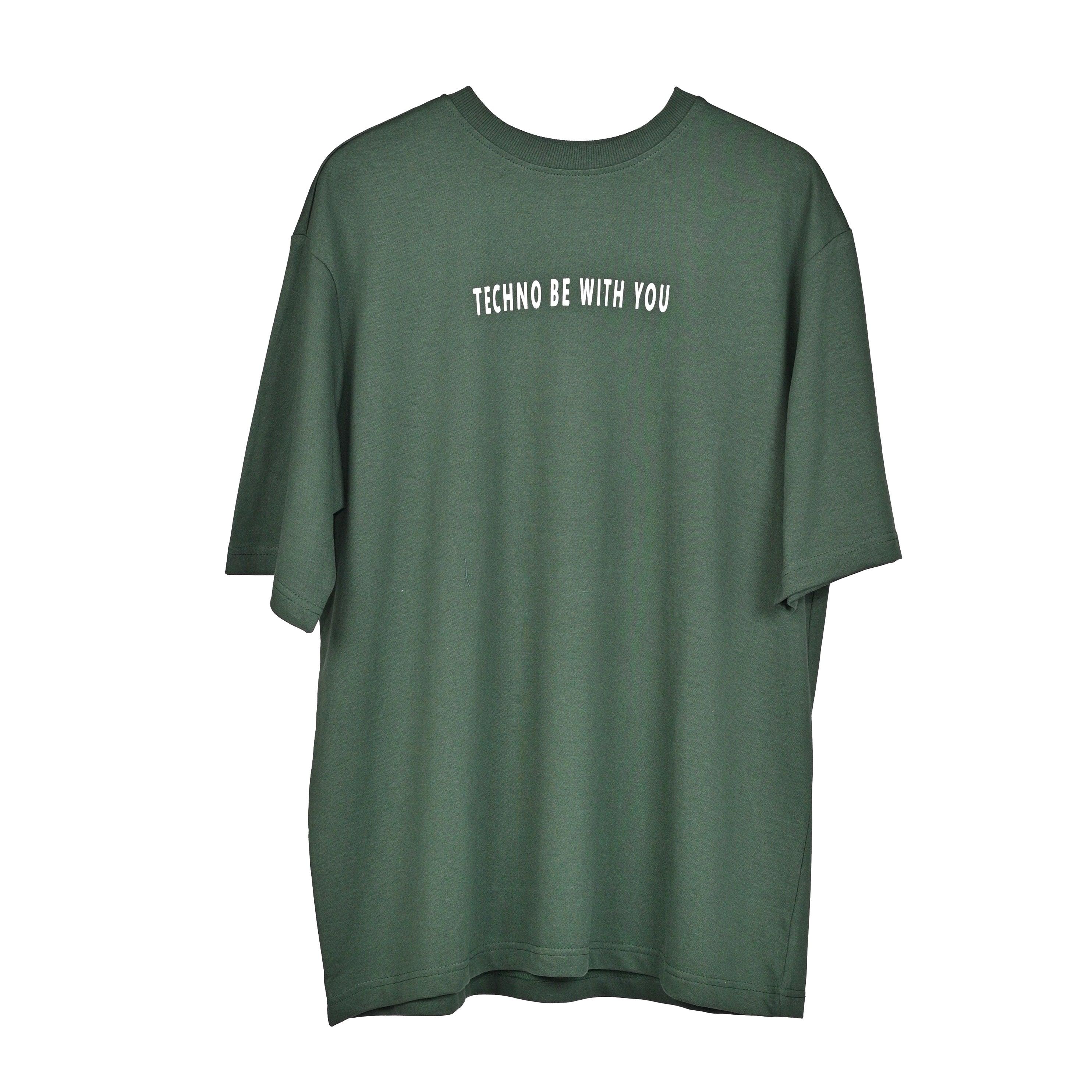 Raver T-Shirt: Dark Green, Oversized, Front side, Bio-Washed Cotton Printed by Techno Be With You