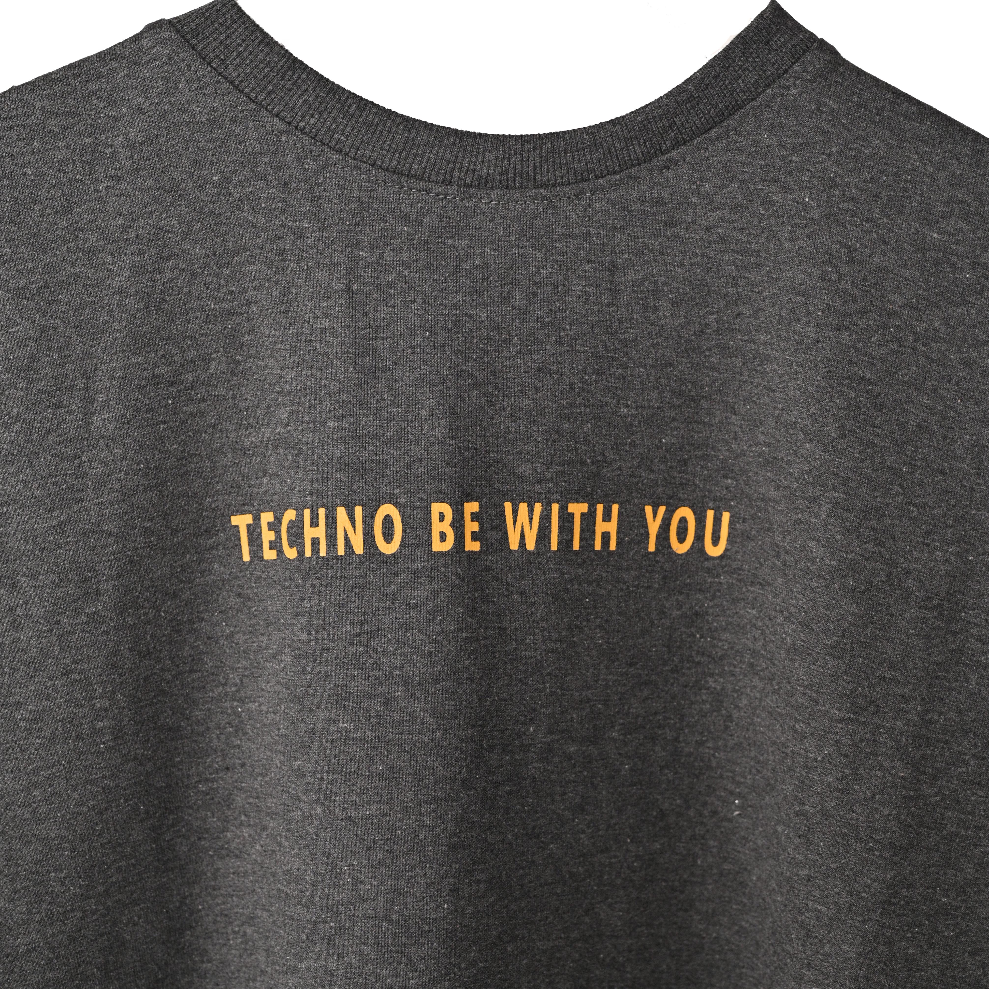 Major rager T-Shirt: Grey, Oversized, Close Front, Bio-Washed Cotton Printed by Techno Be With You