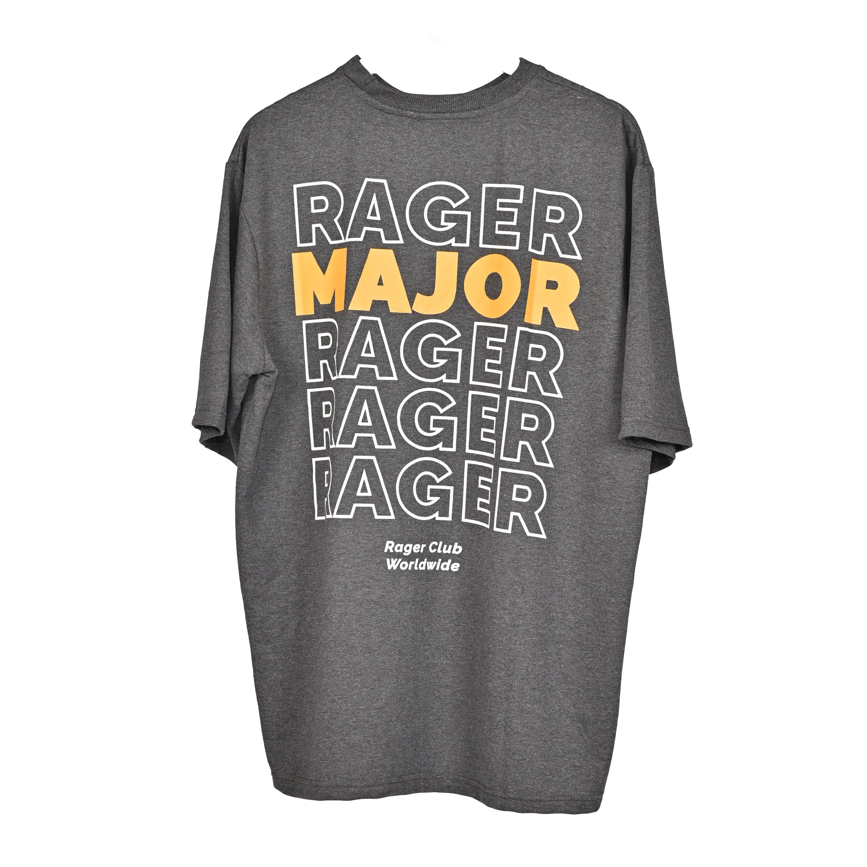 Major rager T-Shirt: Grey, Oversized, Back Side, Bio-Washed Cotton Printed by Techno Be With You