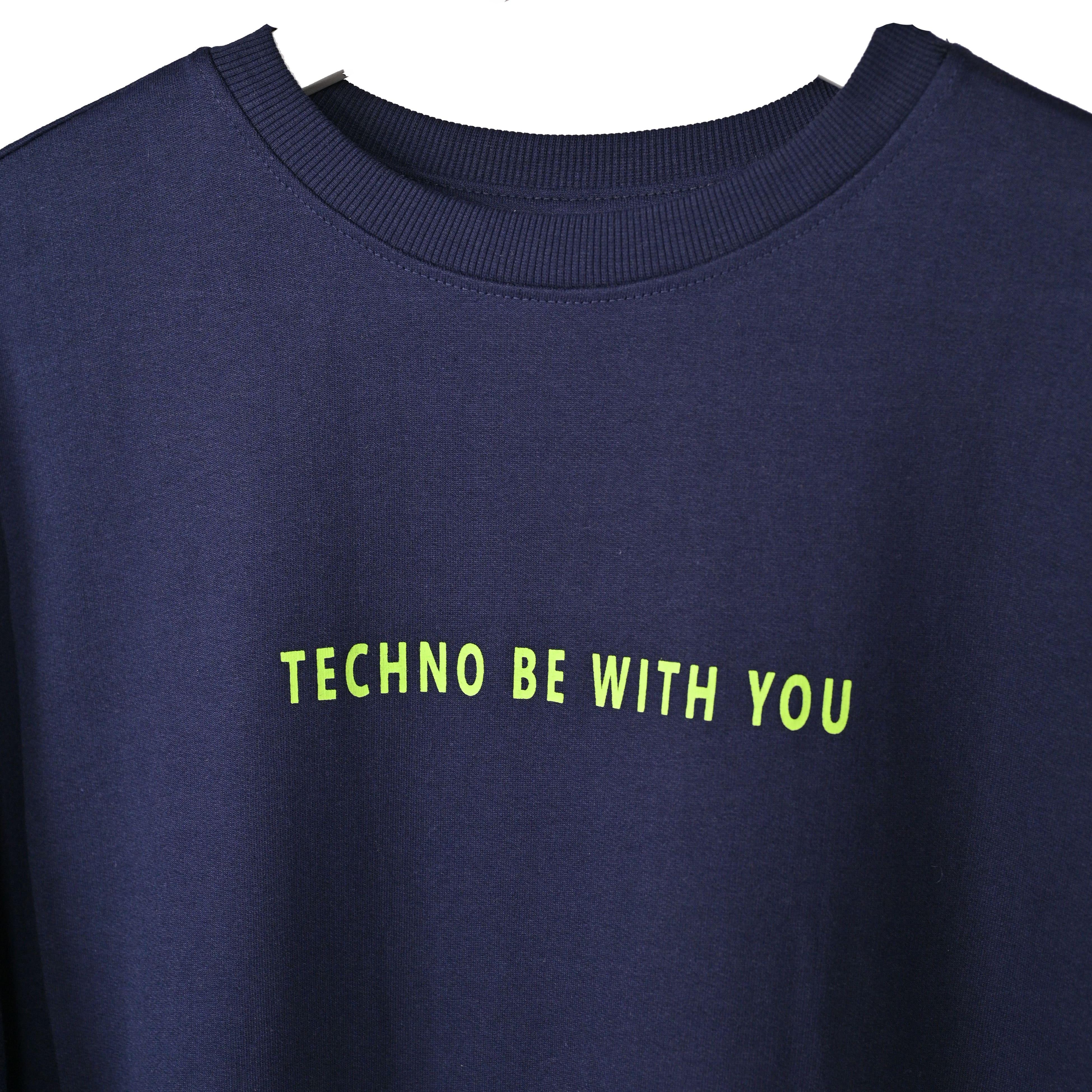 Major rager T-Shirt: Blue, Oversized, Close Front, Bio-Washed Cotton Printed by Techno Be With You