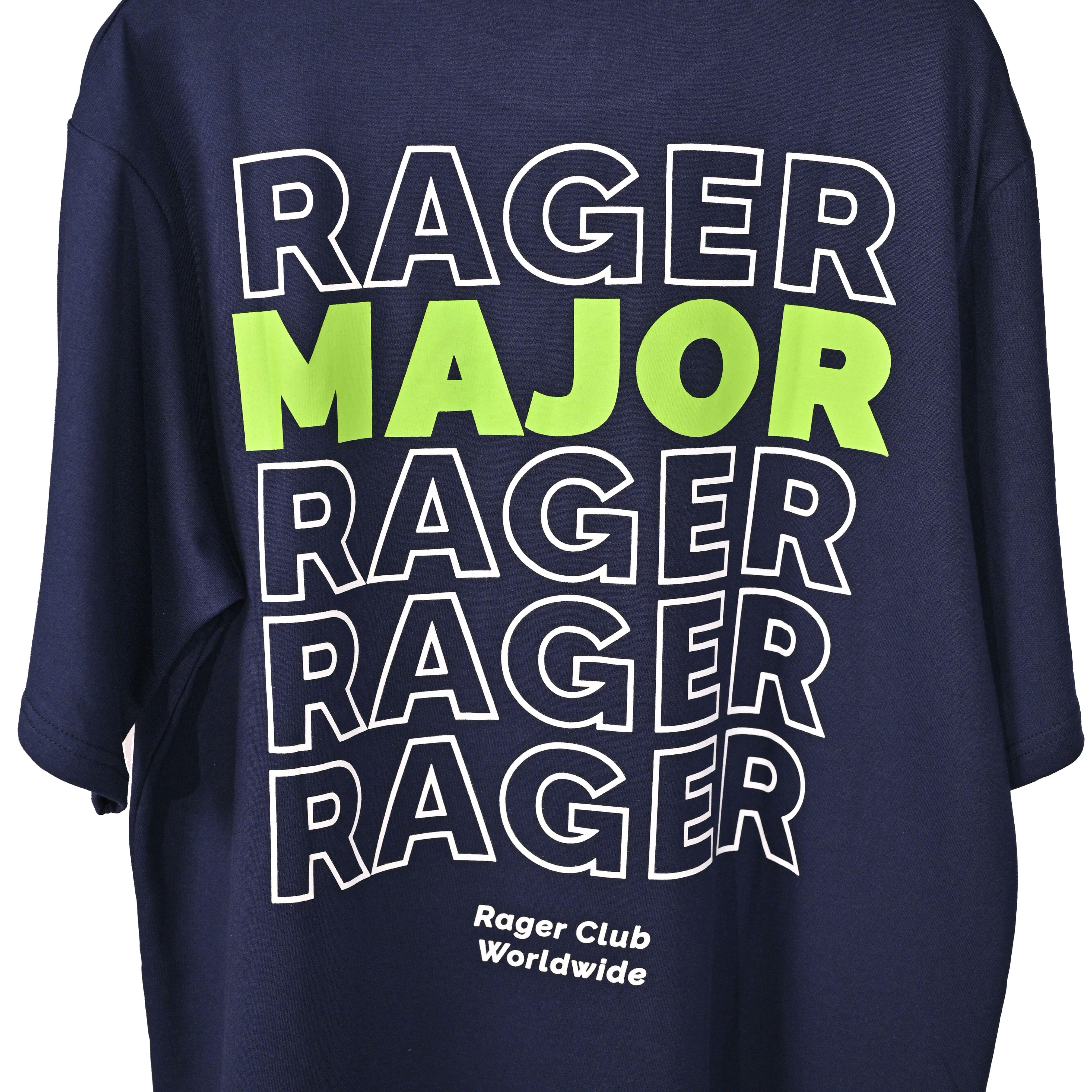 Major rager T-Shirt: Blue, Oversized, Close Back Side, Bio-Washed Cotton Printed by Techno Be With You