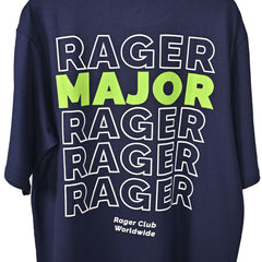 Major rager T-Shirt: Blue, Oversized, Close Back Side, Bio-Washed Cotton Printed by Techno Be With You
