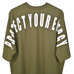 Protect Your Energy T-Shirt: Green, Oversized, Close Back Side, Bio-Washed Cotton Printed by Techno Be With You