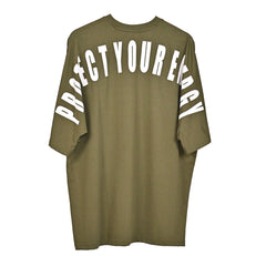 Protect Your Energy T-Shirt: Green, Oversized, Back Side, Bio-Washed Cotton Printed by Techno Be With You