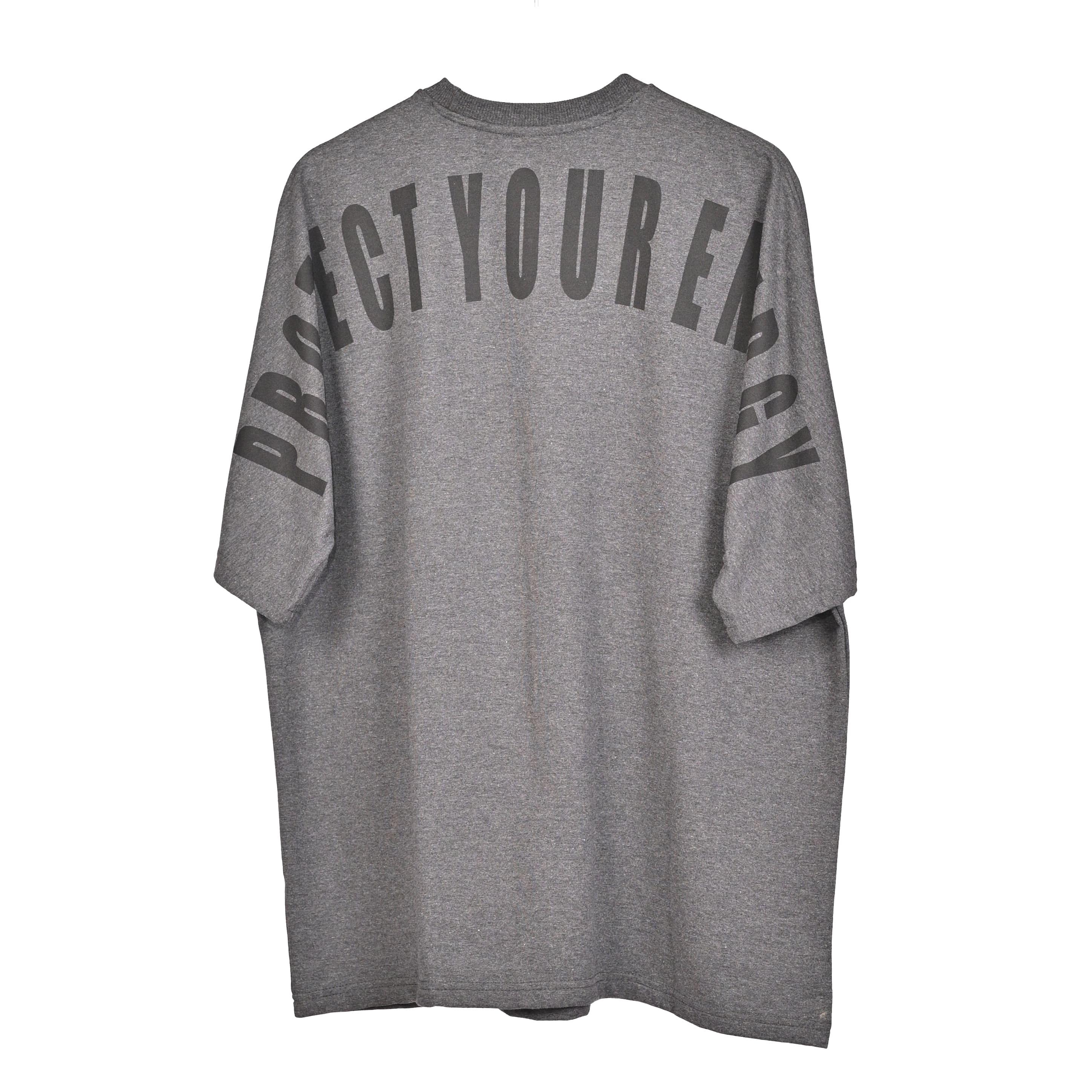 Protect Your Energy T-Shirt: Grey, Oversized, Back Side, Bio-Washed Cotton Printed by Techno Be With You