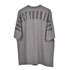 Protect Your Energy T-Shirt: Grey, Oversized, Back Side, Bio-Washed Cotton Printed by Techno Be With You