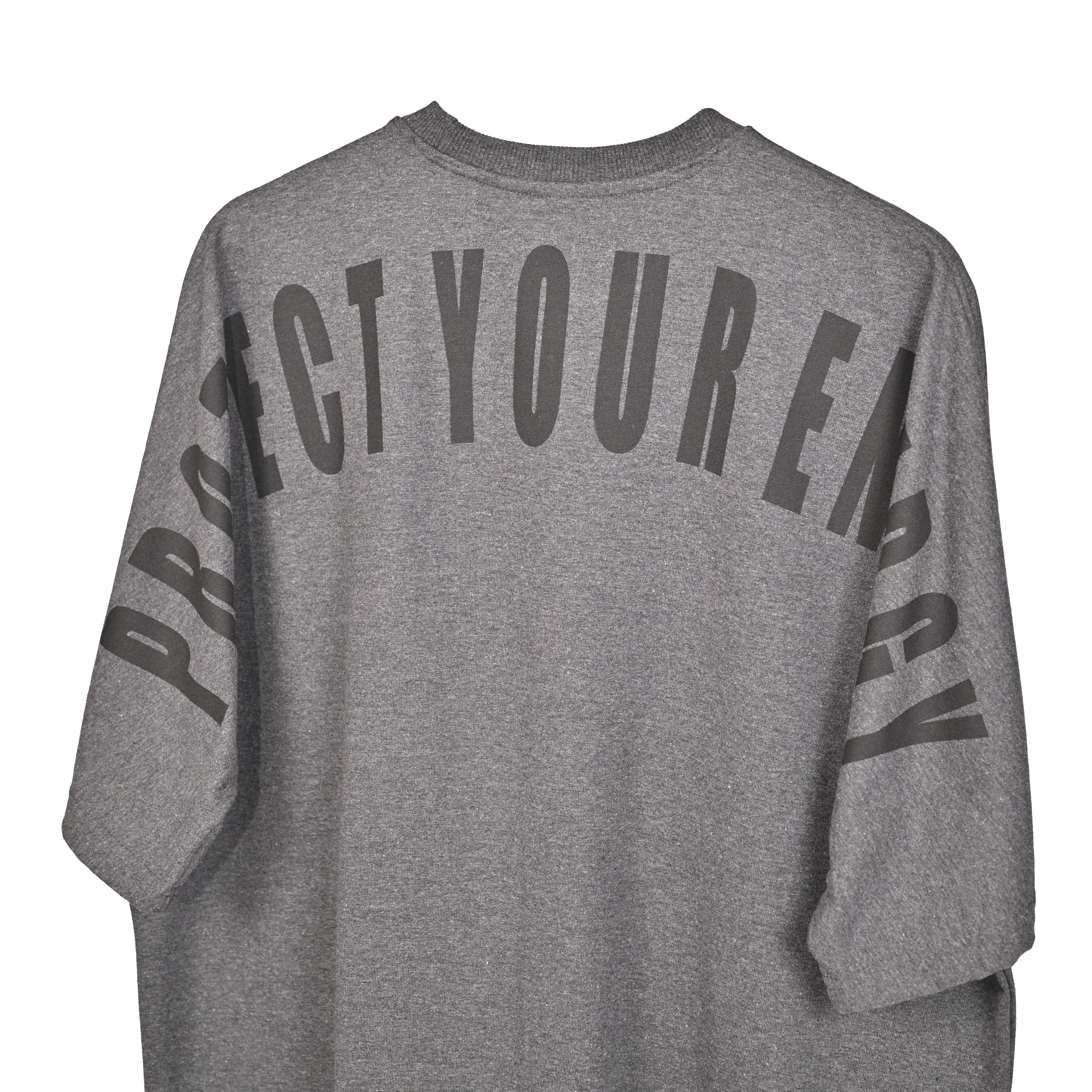 Protect Your Energy T-Shirt: Grey, Oversized, Close Back Side, Bio-Washed Cotton Printed by Techno Be With You