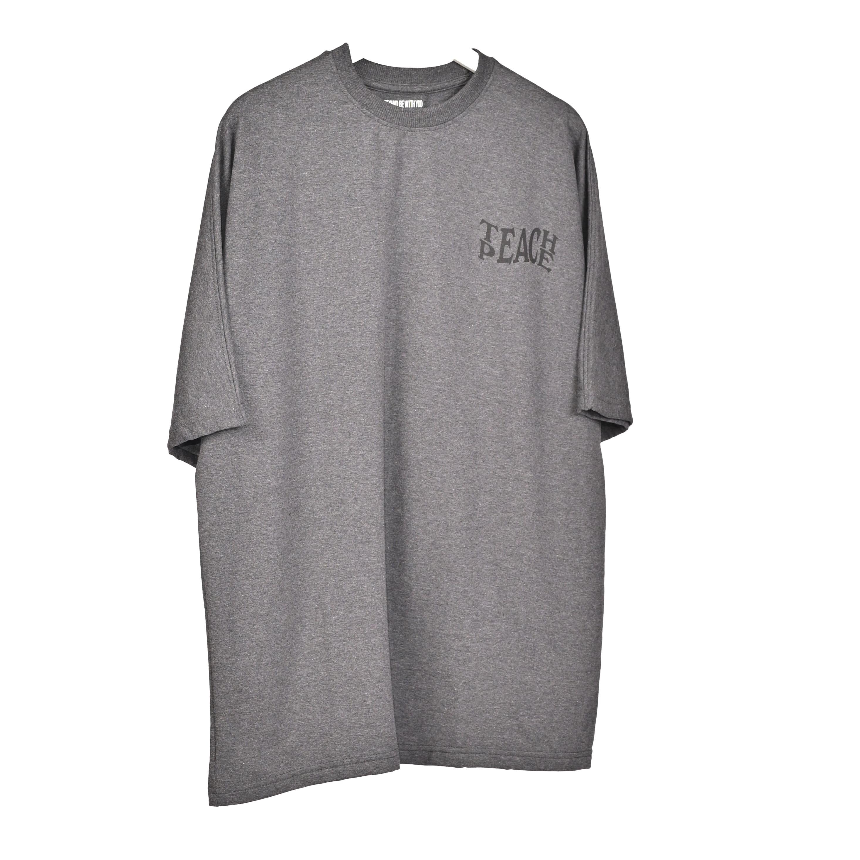 Protect Your Energy T-Shirt: Grey, Oversized, Front Pose, Bio-Washed Cotton Printed by Techno Be With You