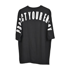 Protect Your Energy T-Shirt: Black, Oversized, Back Side, Bio-Washed Cotton Printed by Techno Be With You