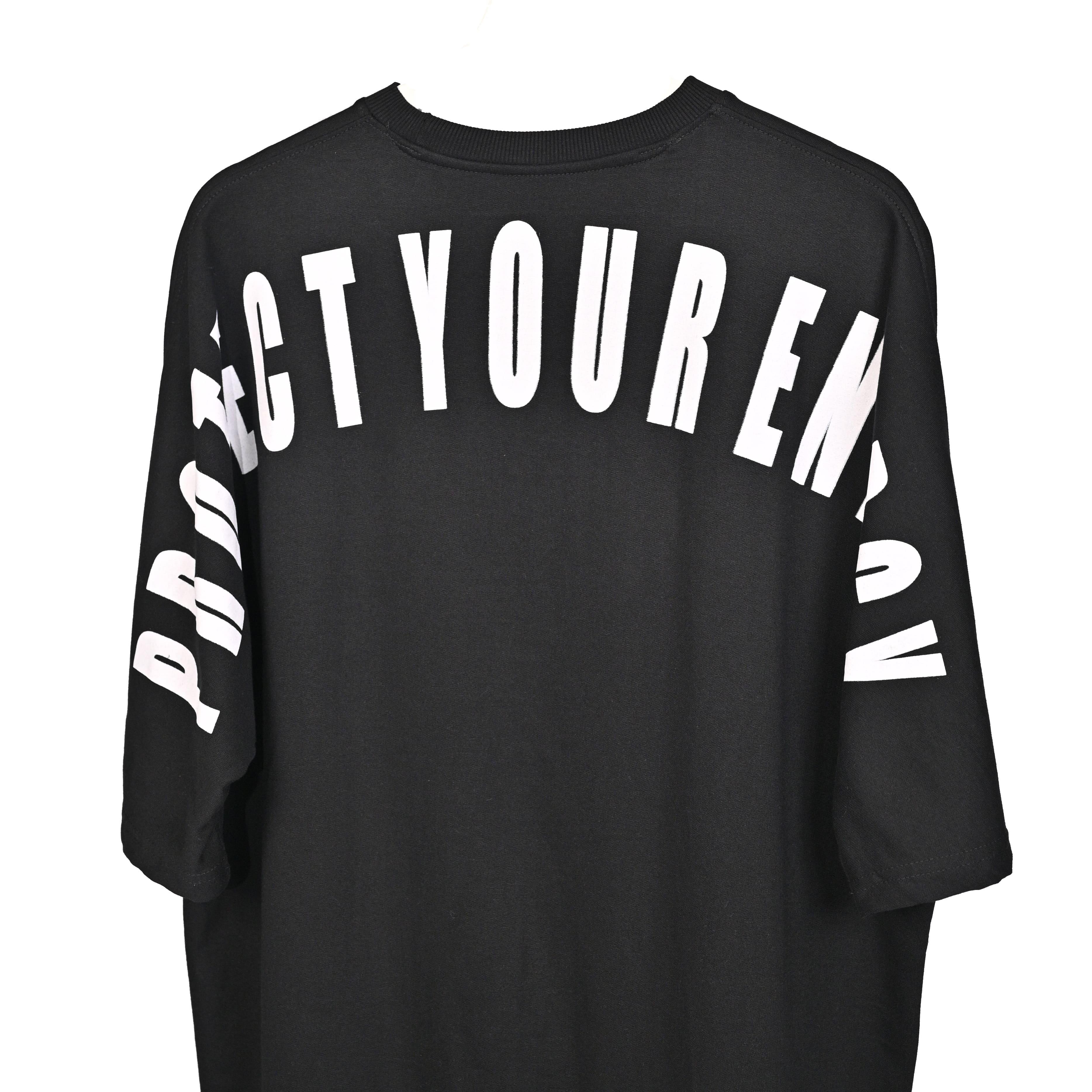 Protect Your Energy T-Shirt: Black, Oversized, Close Back Side, Bio-Washed Cotton Printed by Techno Be With You