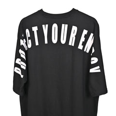 Protect Your Energy T-Shirt: Black, Oversized, Close Back Side, Bio-Washed Cotton Printed by Techno Be With You