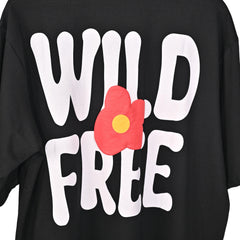 Wild Free T-Shirt: Black, Oversized, Close Back Side, Bio-Washed Cotton Printed by Techno Be With You