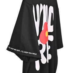 Wild Free T-Shirt: Black, Oversized, Side View, Bio-Washed Cotton Printed by Techno Be With You