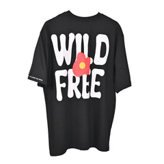 Wild Free T-Shirt: Black, Oversized, Back Side, Bio-Washed Cotton Printed by Techno Be With You