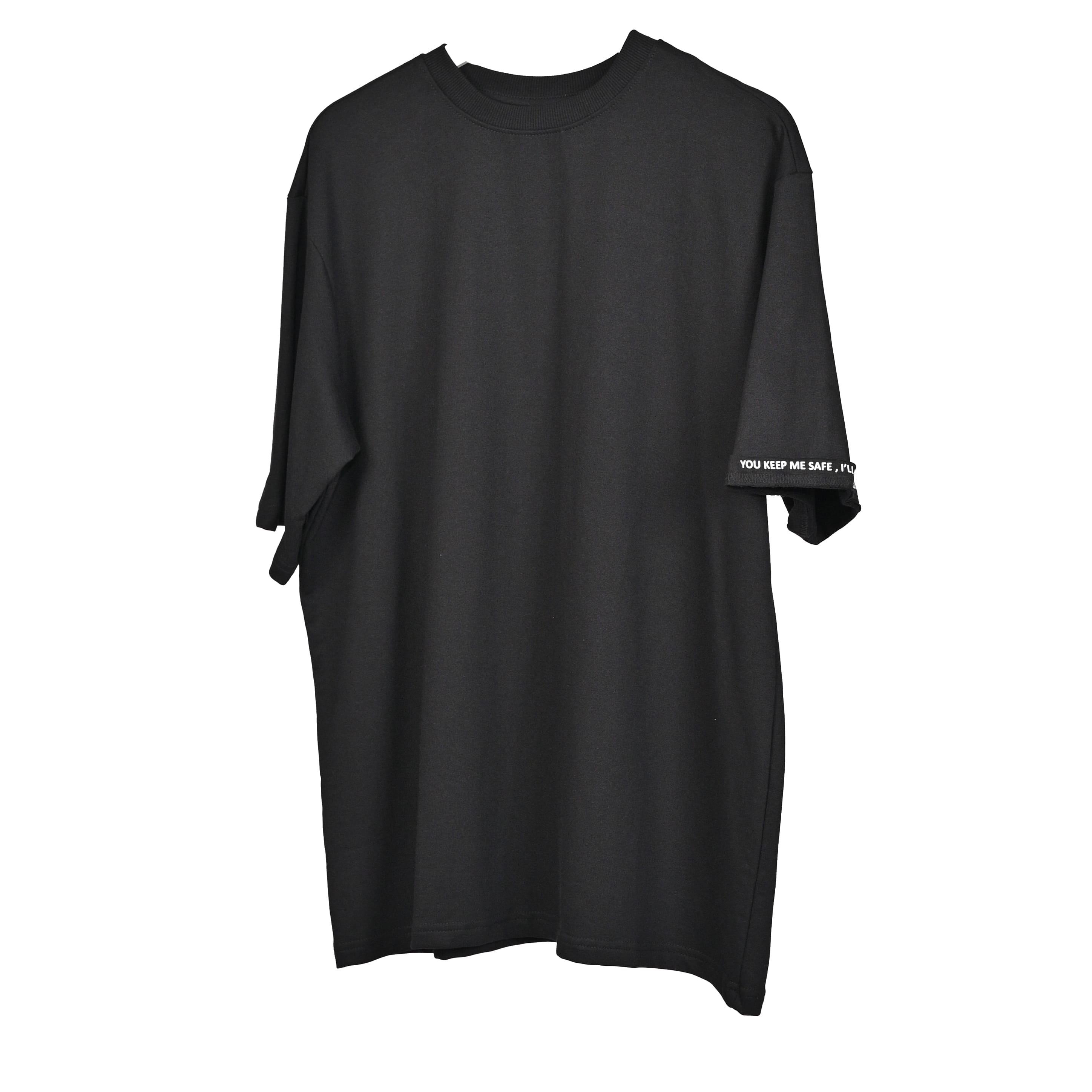 Wild Free T-Shirt: Black, Oversized, Front Pose, Bio-Washed Cotton Printed by Techno Be With You