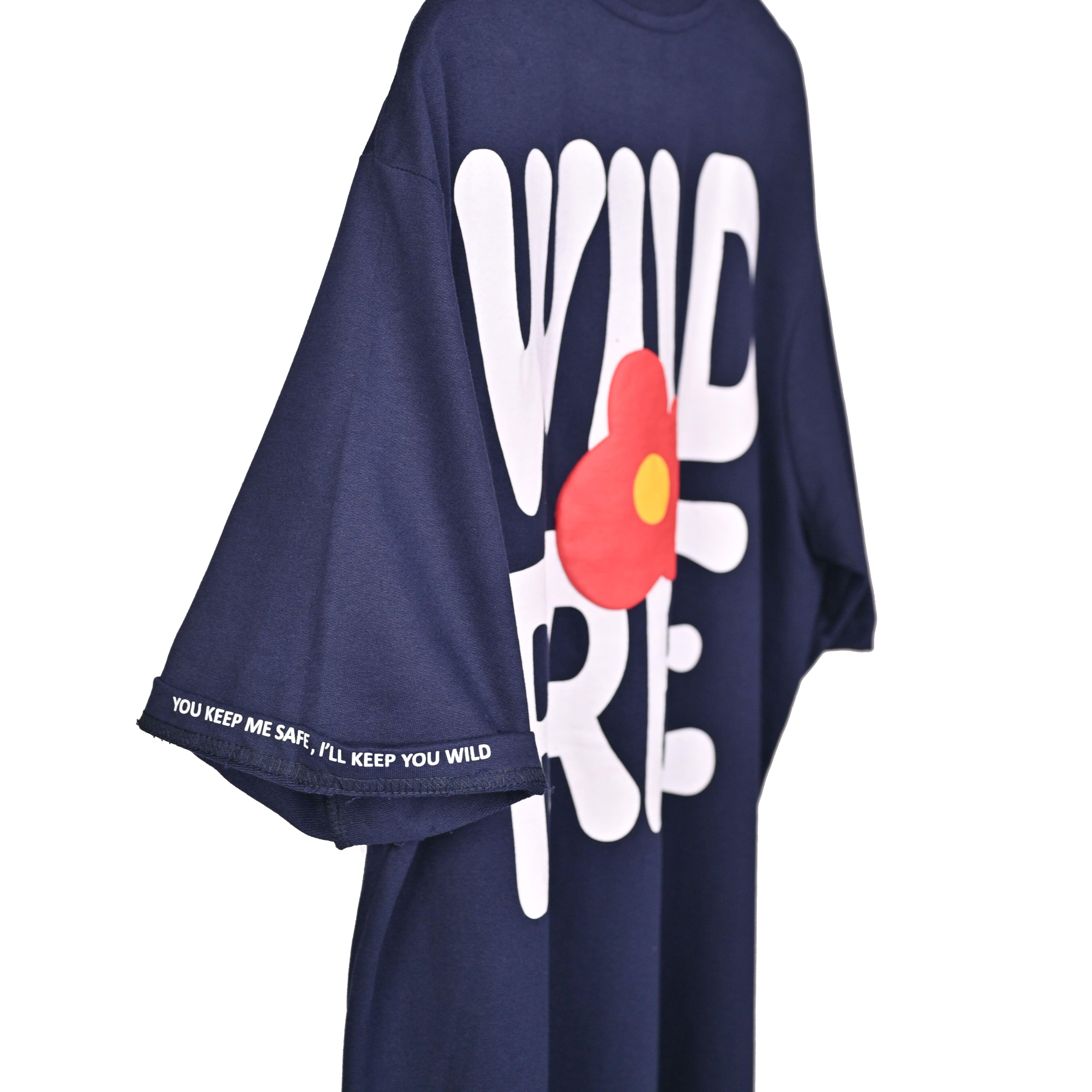 Wild Free T-Shirt: Blue, Oversized, Side View, Bio-Washed Cotton Printed by Techno Be With You