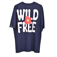 Wild Free T-Shirt: Blue, Oversized, Back Side, Bio-Washed Cotton Printed by Techno Be With You