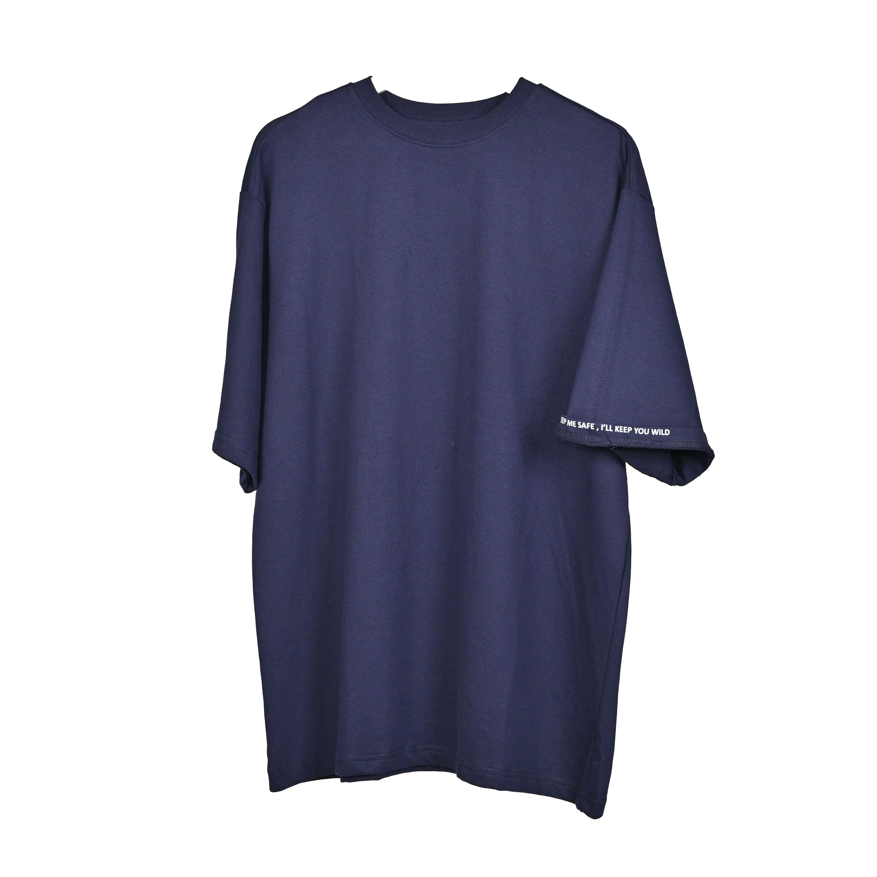 Wild Free T-Shirt: Blue, Oversized, Front Pose, Bio-Washed Cotton Printed by Techno Be With You