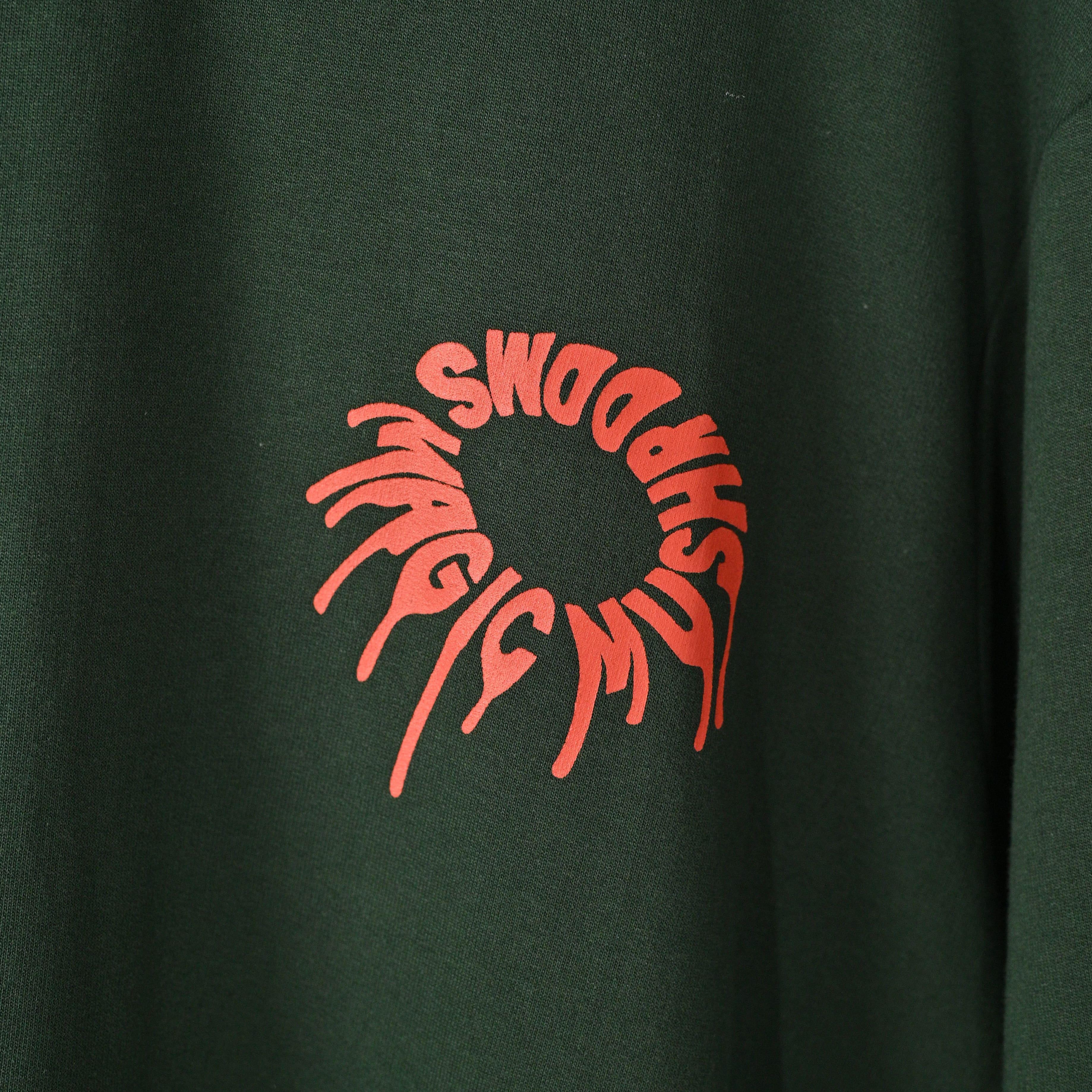 Magic Mushroom T-Shirt: Olive, Oversized, Close Front, Bio-Washed Cotton Printed by Techno Be With You