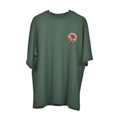 Magic Mushroom T-Shirt: Olive, Oversized, Front Side, Bio-Washed Cotton Printed by Techno Be With You