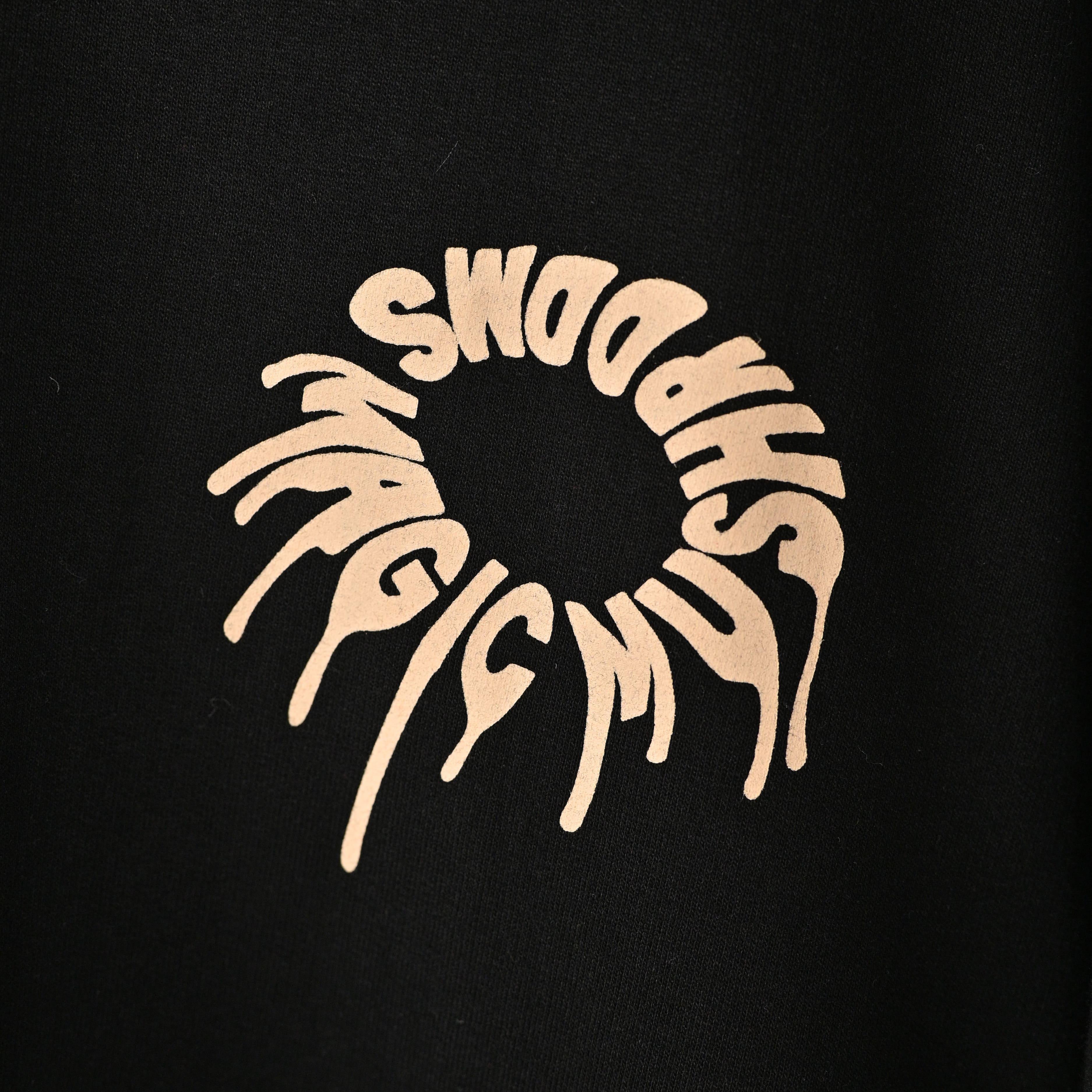 Magic Mushroom T-Shirt: Black, Oversized, Close Front, Bio-Washed Cotton Printed by Techno Be With You