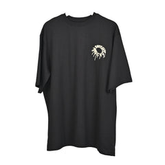 Magic Mushroom T-Shirt: Black, Oversized, Front Pose, Bio-Washed Cotton Printed by Techno Be With You