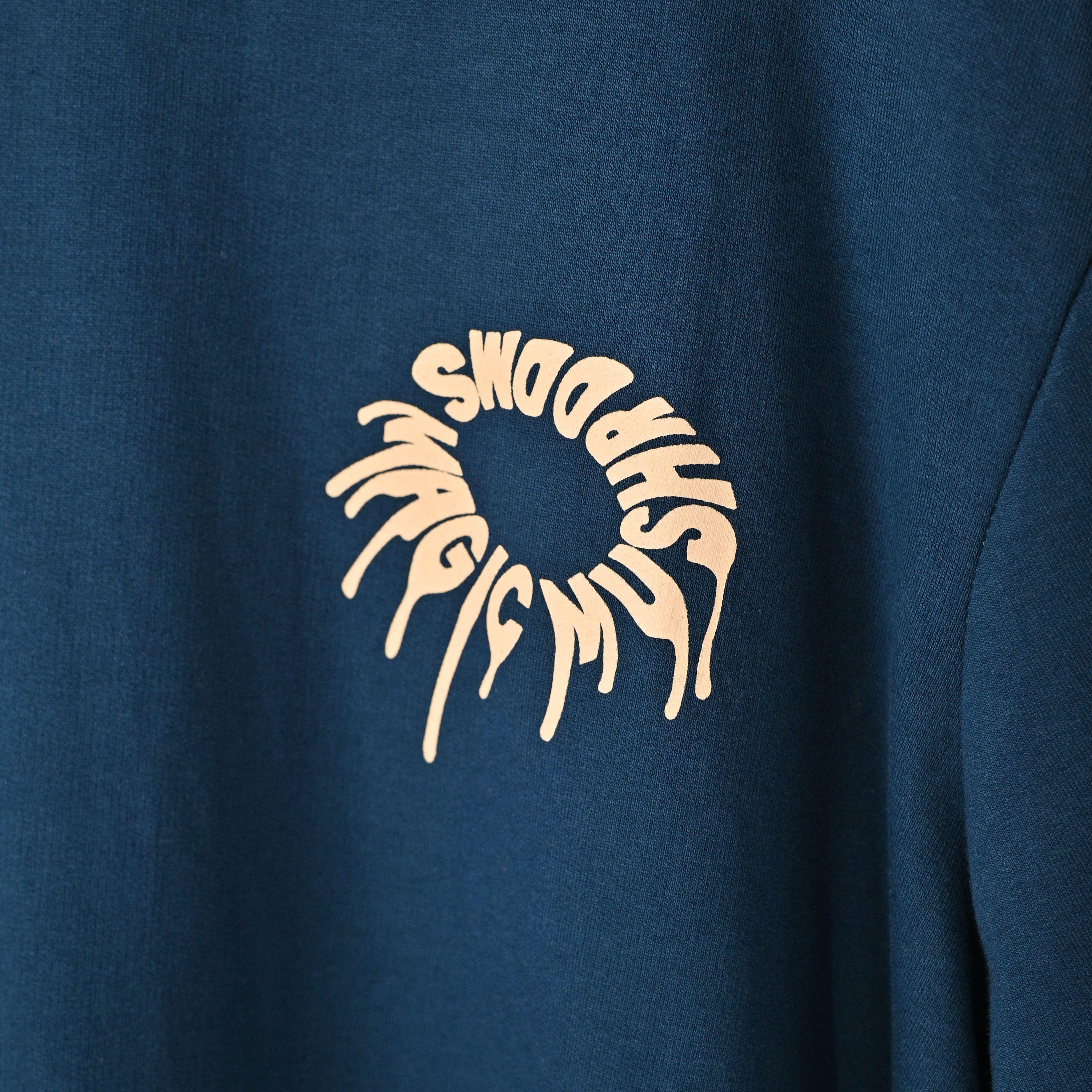 Magic Mushroom T-Shirt: Blue, Oversized, Close Front, Bio-Washed Cotton Printed by Techno Be With You