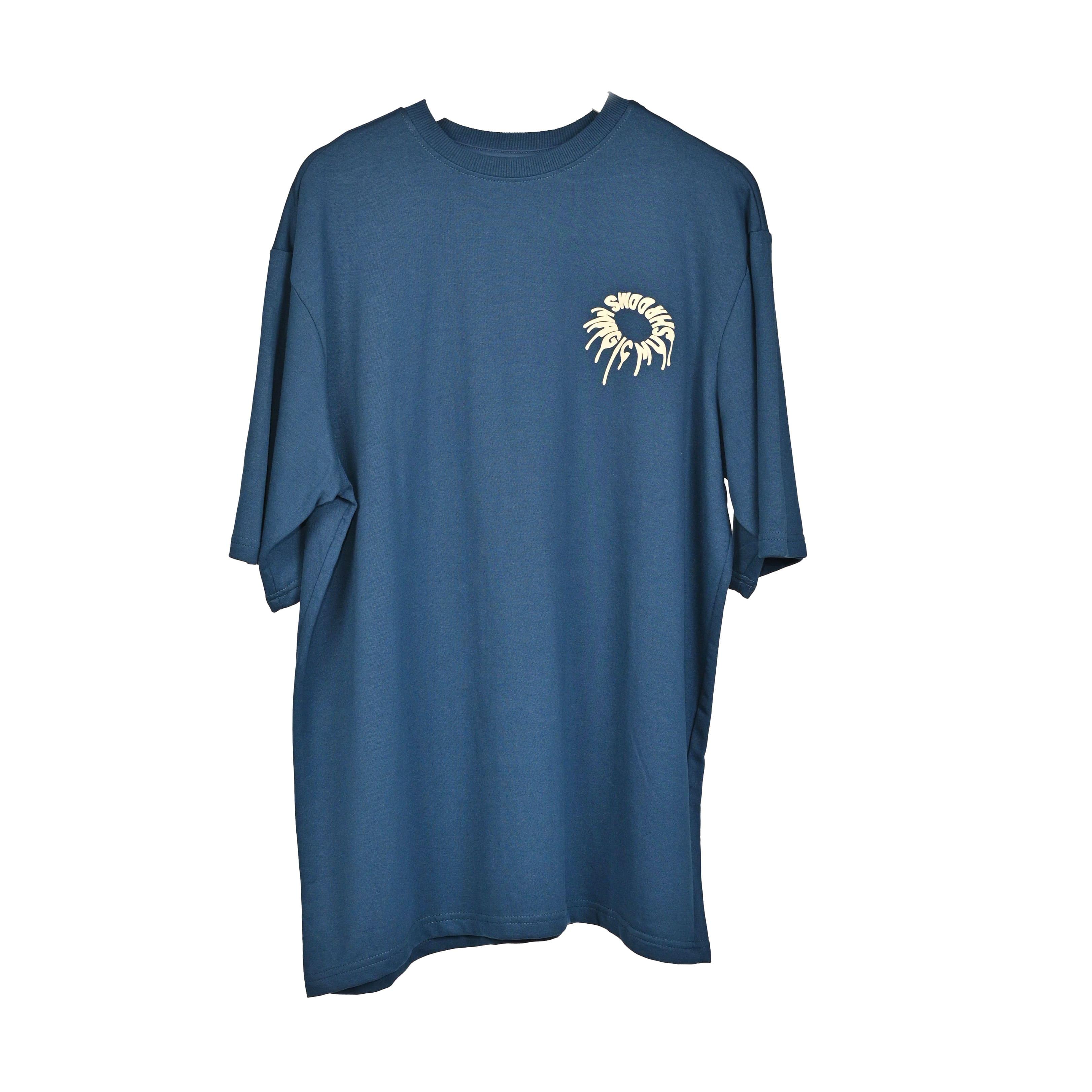 Magic Mushroom T-Shirt: Blue, Oversized, Front Pose, Bio-Washed Cotton Printed by Techno Be With You