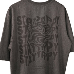 Star Trippy T-Shirt: Grey, Oversized, Close Back Side, Bio-Washed Cotton Printed by Techno Be With You