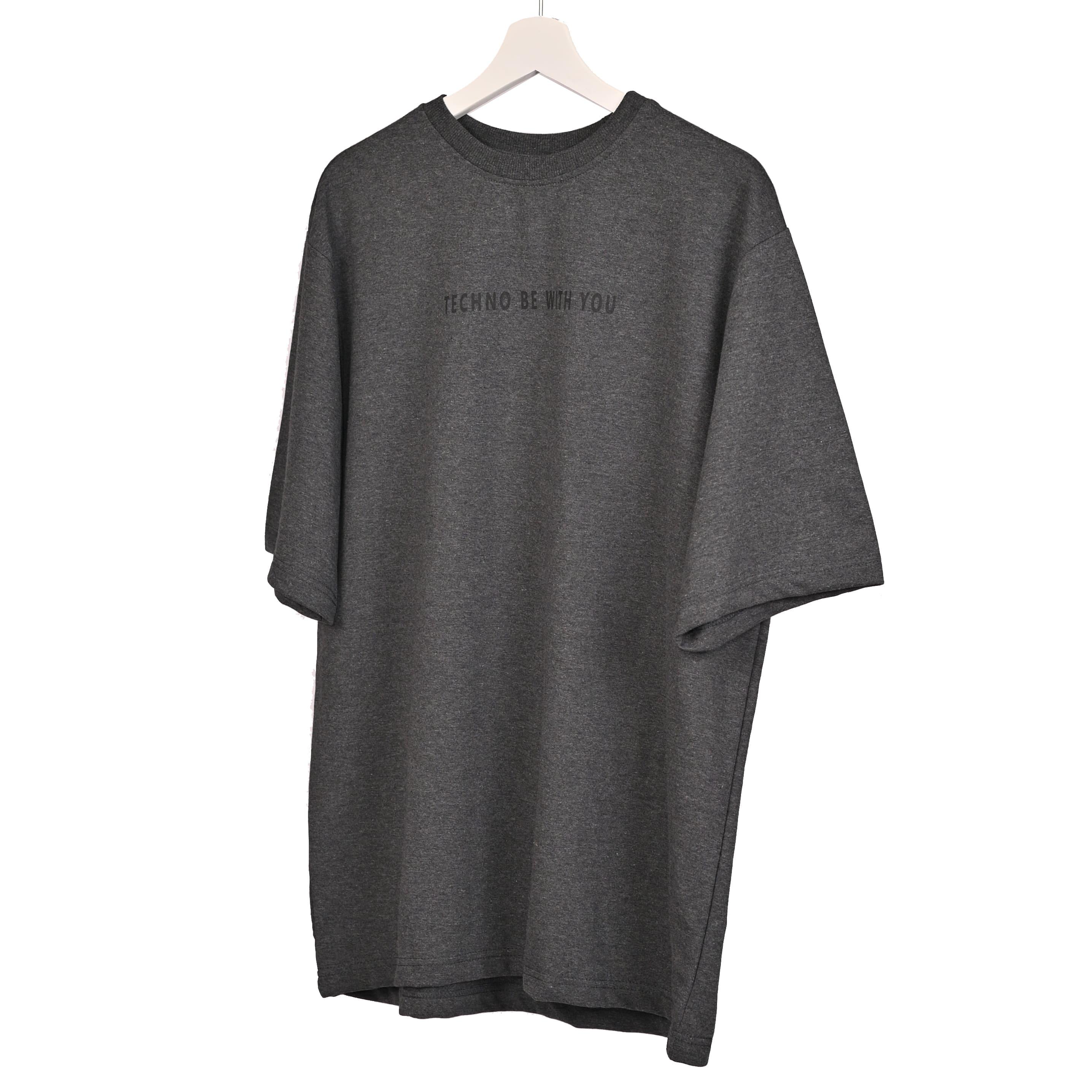 Star Trippy T-Shirt: Grey, Oversized, Front Pose, Bio-Washed Cotton Printed by Techno Be With You