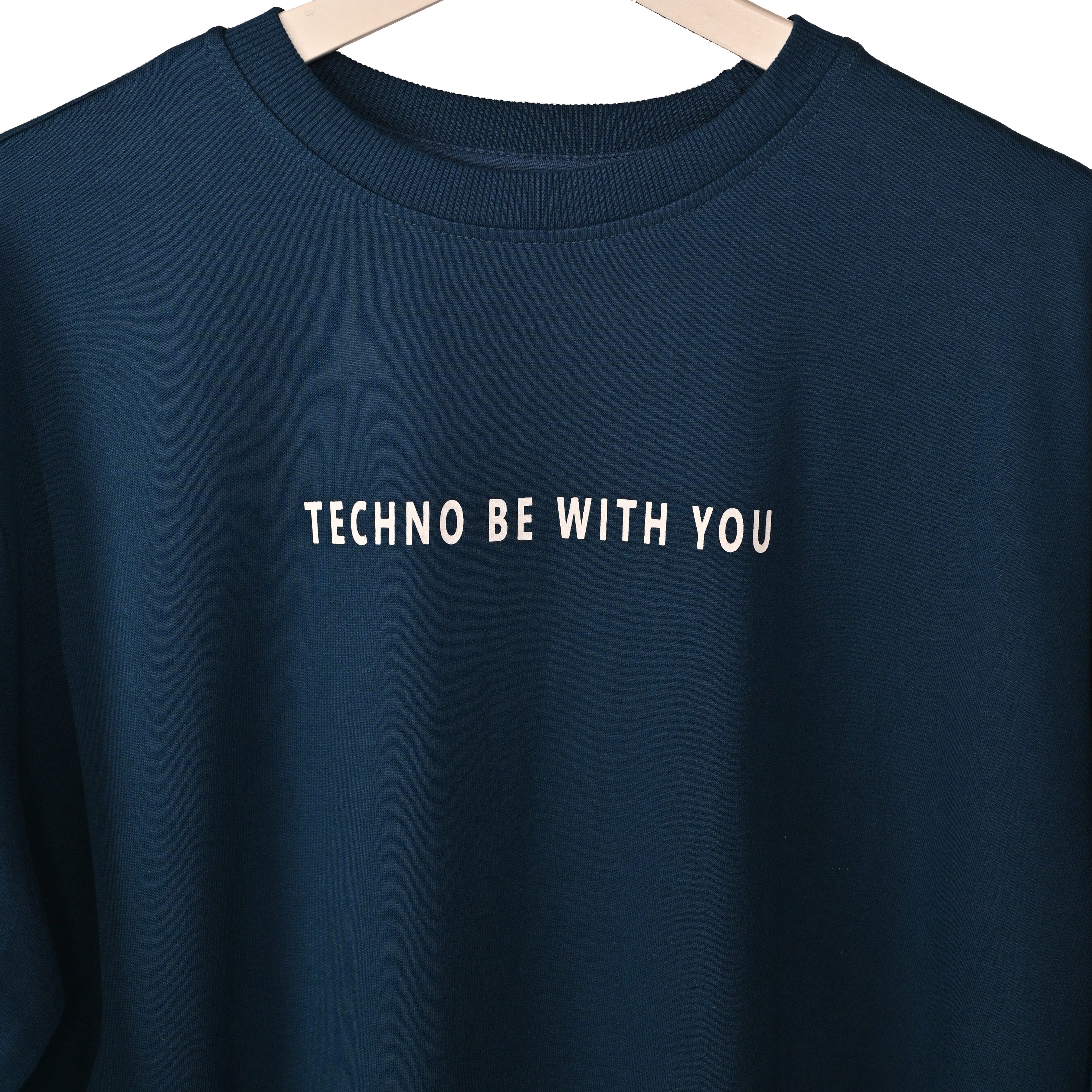 Star Trippy T-Shirt: Blue, Oversized, Close Front, Bio-Washed Cotton Printed by Techno Be With You