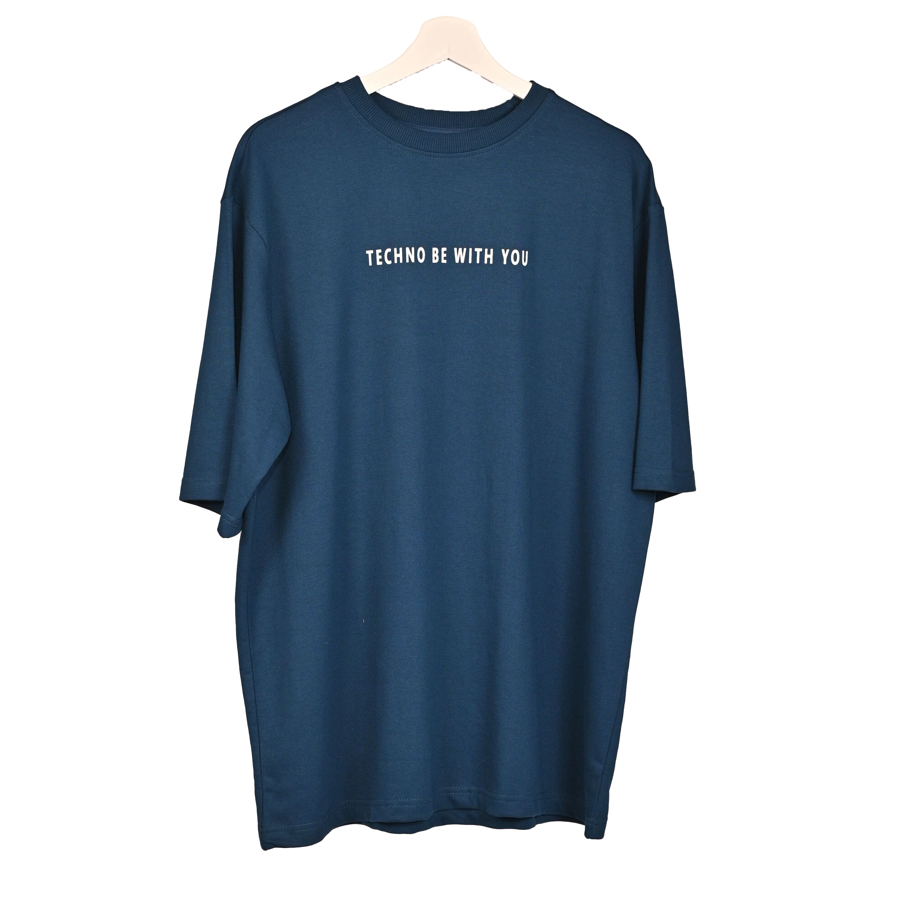 Star Trippy T-Shirt: Blue, Oversized, Front Pose, Bio-Washed Cotton Printed by Techno Be With You