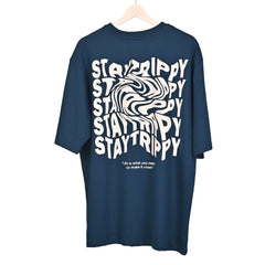 Star Trippy T-Shirt: Blue, Oversized, Back Side, Bio-Washed Cotton Printed by Techno Be With You