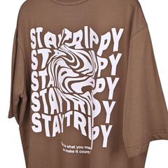 Star Trippy T-Shirt: Brown, Oversized, Close Back Side, Bio-Washed Cotton Printed by Techno Be With You