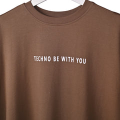 Star Trippy T-Shirt: Brown, Oversized, Close Front, Bio-Washed Cotton Printed by Techno Be With You