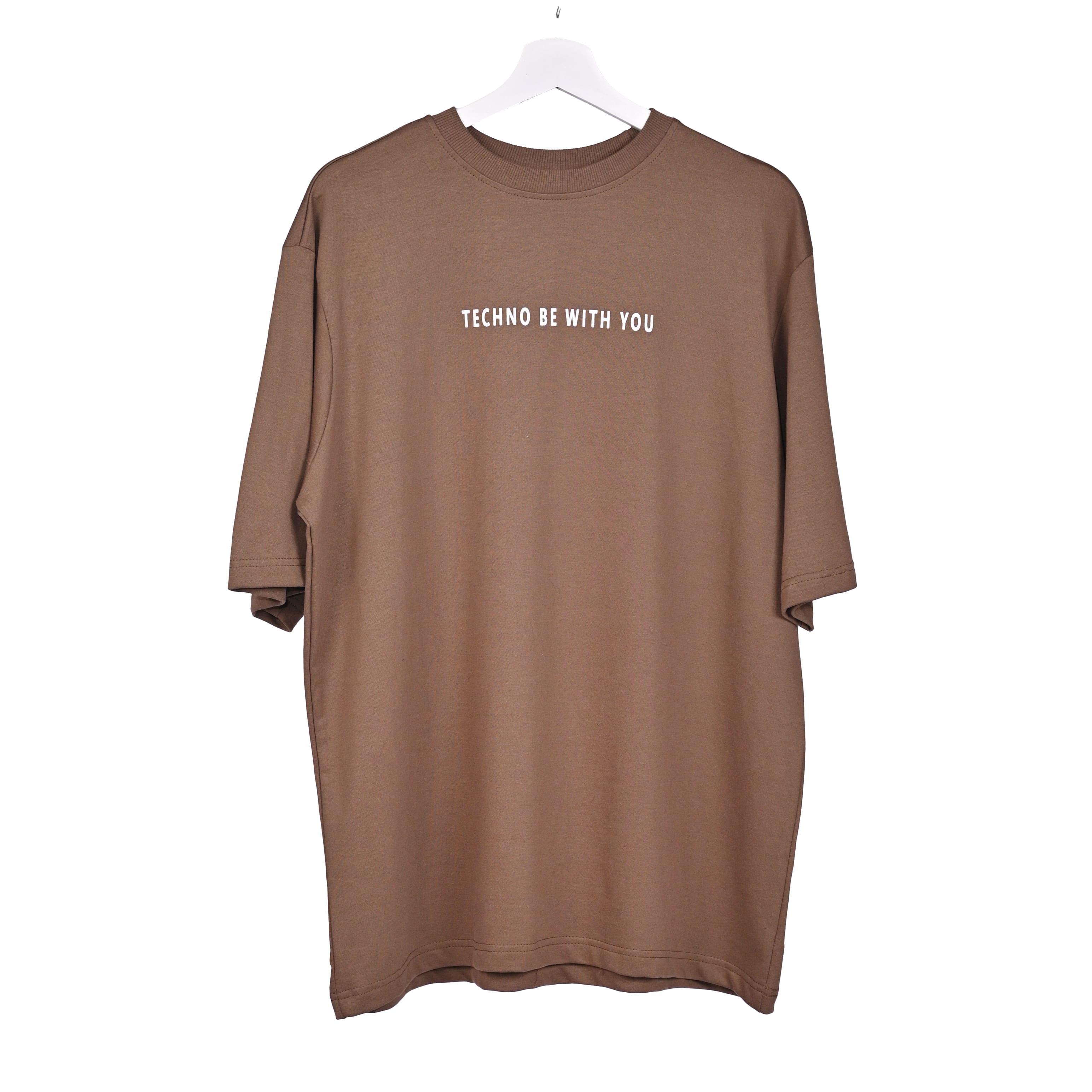 Star Trippy T-Shirt: Brown, Oversized, Front Pose, Bio-Washed Cotton Printed by Techno Be With You
