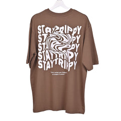 Star Trippy T-Shirt: Brown, Oversized, Back Side, Bio-Washed Cotton Printed by Techno Be With You