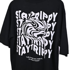 Star Trippy T-Shirt: Black, Oversized, Close Back Side, Bio-Washed Cotton Printed by Techno Be With You